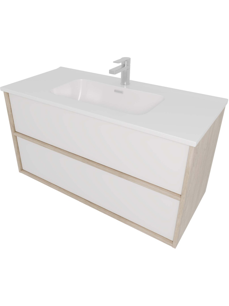 Комплект мебели для ванной AQUATON Либра 100 см тумба с раковиной AQ4100-00 белый матовый/дуб давос AQ66100-DO-MW