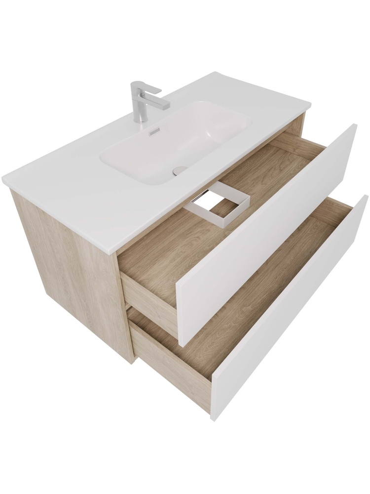 Комплект мебели для ванной AQUATON Либра 100 см тумба с раковиной AQ4100-00 белый матовый/дуб давос AQ66100-DO-MW