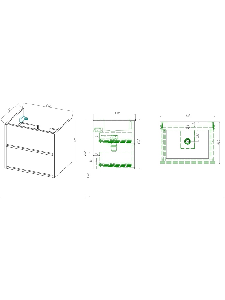 Комплект мебели Aquatek ЛИБРА 60 тумба с раковиной AQ0460-00 2 ящика серый туман/дуб давос AQ66060-DO-LG