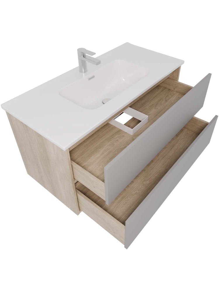 Комплект мебели для ванной AQUATON Либра 100 см тумба с раковиной AQ4100-00 серый туман/дуб давос AQ66100-DO-LG