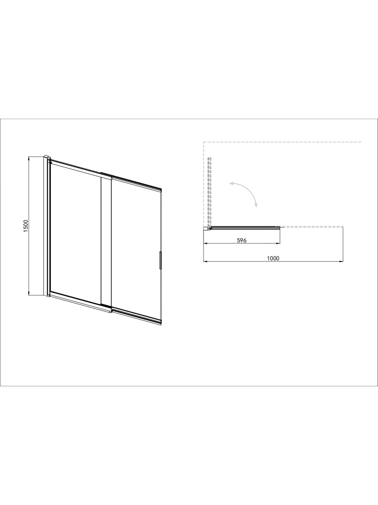 Шторка на ванну Aquanet одноэлементная поворотная 1000x1500 мм черный профиль прозрачное стекло 5 мм AQ.BSS.100.1BL