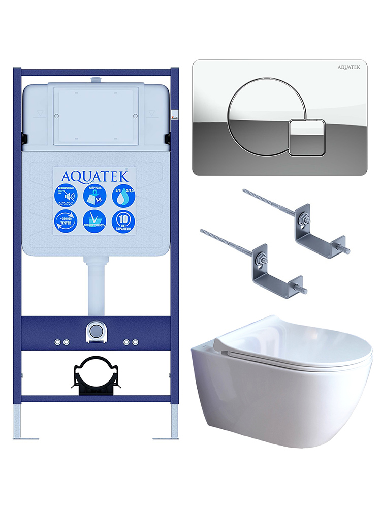 Комплект инсталляции 4 в 1 AQUATEK Поларис (рама INS-0000012, унитаз AQ0700-01, сиденье soft-close, кнопка KDI-0000067) ПОЛАРИС-01-067