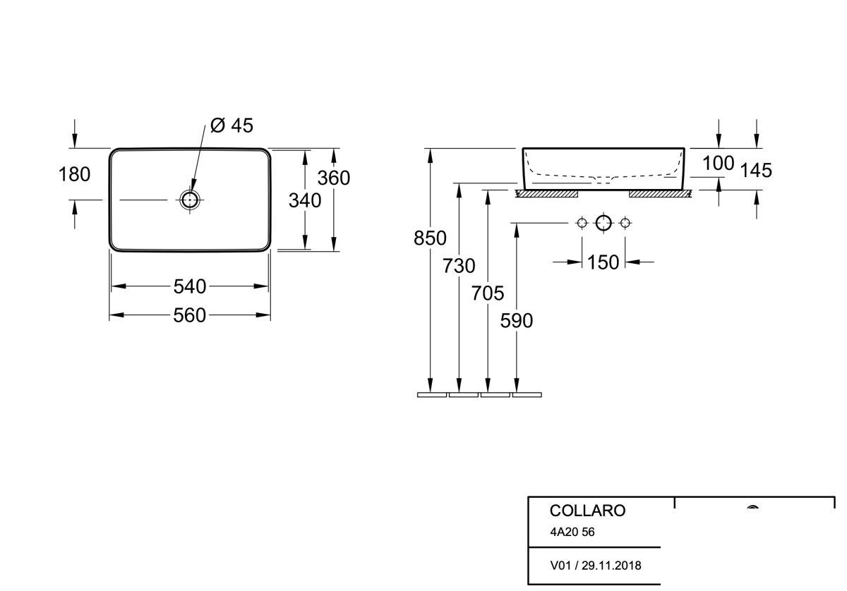 Раковина на столешницу Villeroy & Boch Collaro 4A205601