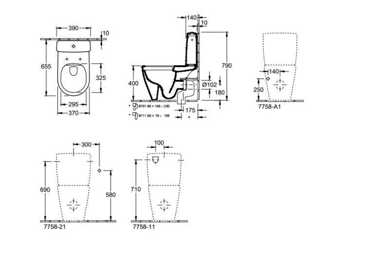 Сливной бачок Villeroy & Boch Avento 390x140 мм боковое/заднее подключение альпийский белый 77581101