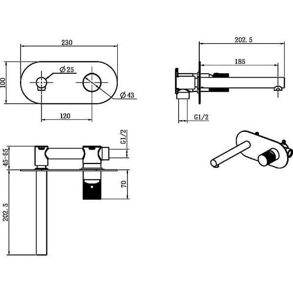 Смеситель для раковины Boheme Stick встраиваемый черный/хром 125-BCR