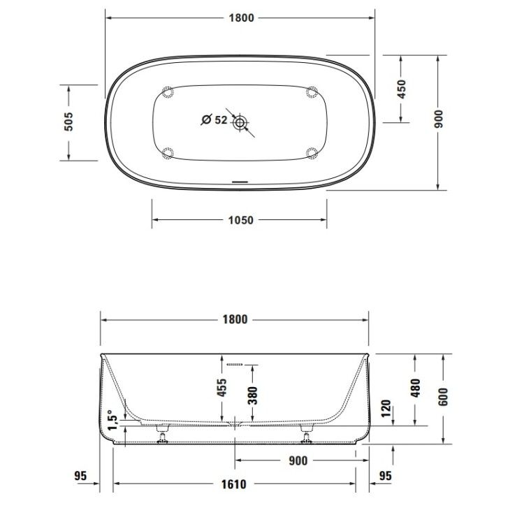 Ванна Duravit Zencha отдельностоящая 1800x900 мм белая 700463000000000