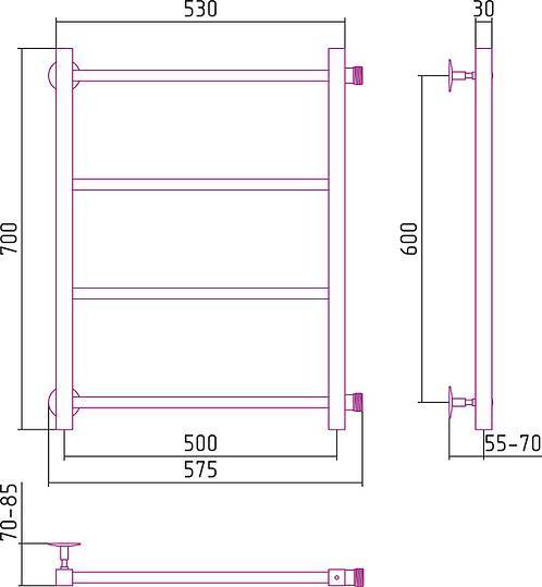 Полотенцесушитель водяной Стилье Версия-КБ 57.5x70 см без покрытия 00630-6050