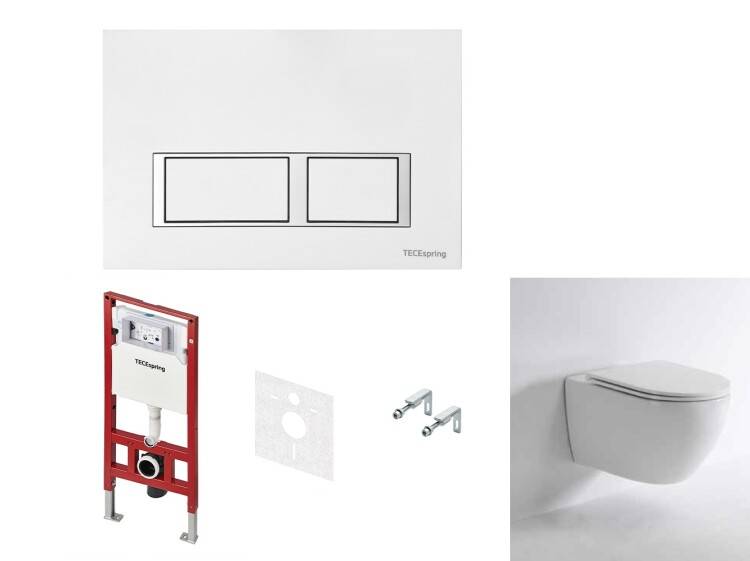 Комплект 4 в 1 TECE TeceSpring R инсталляция с унитазом и клавишей смыва белый глянцевый K955203WCR