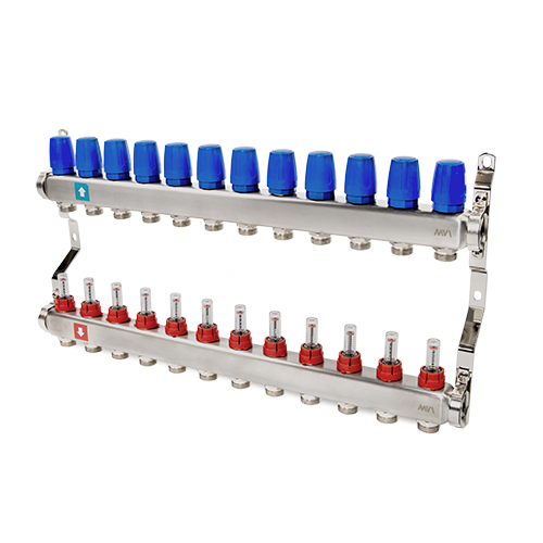 Коллекторная группа Hogert Premium 1 x 3/4 EK 12 выходов с расходомерами HOGMS51206