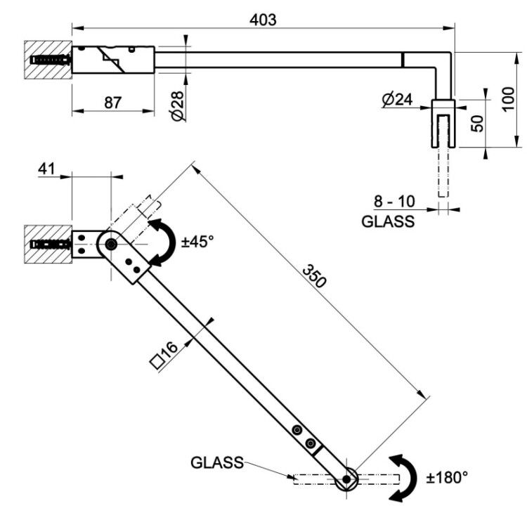 Стабилизатор для стекла Gessi Shower G Swing System Diiamantato 403 мм Brass PVD 67671710
