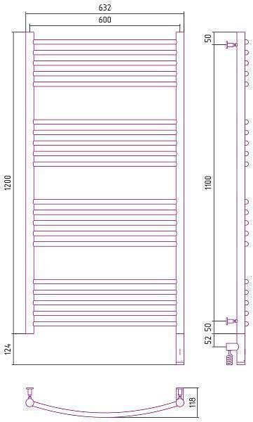 Полотенцесушитель электрический Сунержа Богема 3.0 600x1200 мм правый золото 03-5803-1260
