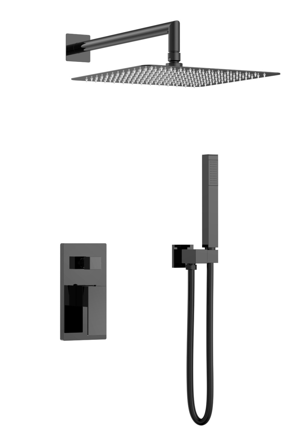 Душевой комплект встраиваемый Boheme Qubic со смесителем и верхним душем shine gun metal 474-3-SGM