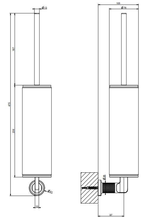 Ёршик настенный Gessi Inciso 75x105x425 мм колба белая цвет Black XL 58519299