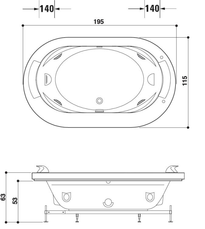 Гидромассажная ванна Jacuzzi Opalia 1950x1150x630 мм Rainbow Clean System Heat со смесителем OPA018E0700