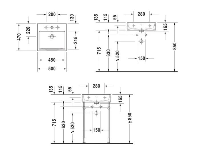 Раковина Duravit Vero Air 500x470 мм 1 отверстие под смеситель 2350500000