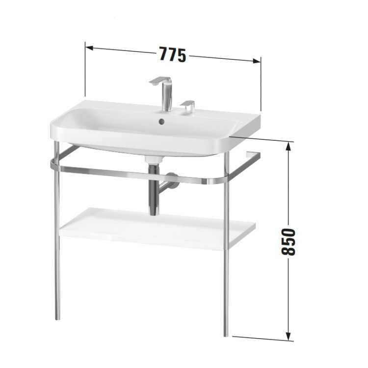 Консоль с раковиной Duravit Happy D.2 Plus 775x490x850 мм рама хром полка белый глянцевый HP4837O2222
