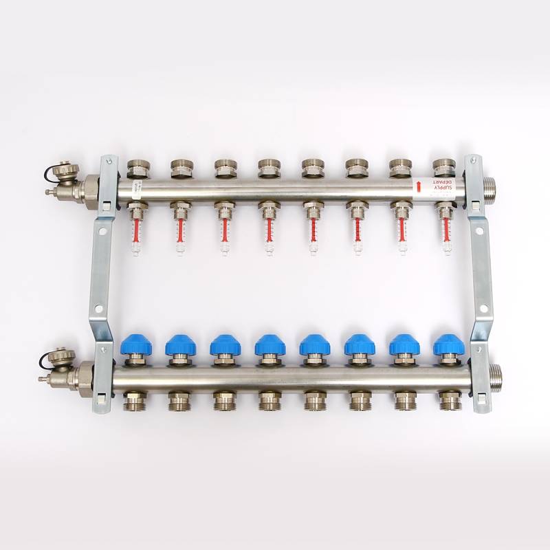 Коллекторная группа из нержавеющей стали Uni-Fitt с расходомерами и термостатическими вентилями 1 x 3/4 8 выходов 455W4308