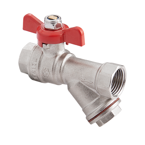 Кран шаровой Högert Technik Premium 1/2 ВВ PN 25 ручка-бабочка с фильтром BV63204