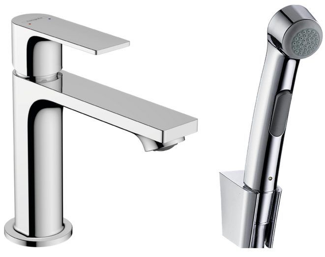 Смеситель для раковины hansgrohe Rebris E 110 с гигиеническим душем 72216000