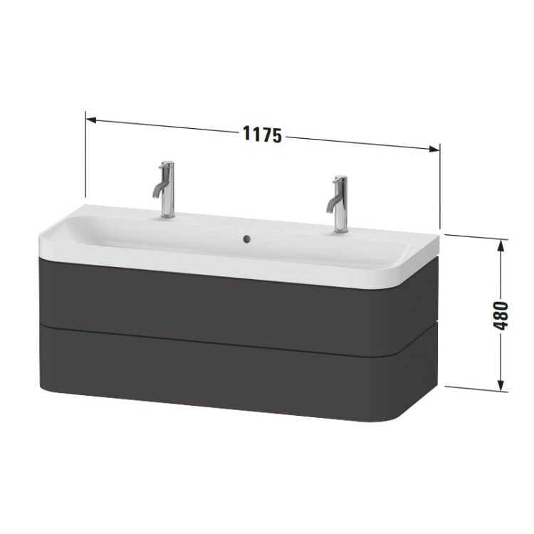 Тумба под раковину Duravit Happy D.2 Plus 1175x490x480 мм с раковиной подвесная орех брашированный HP4379O69690000