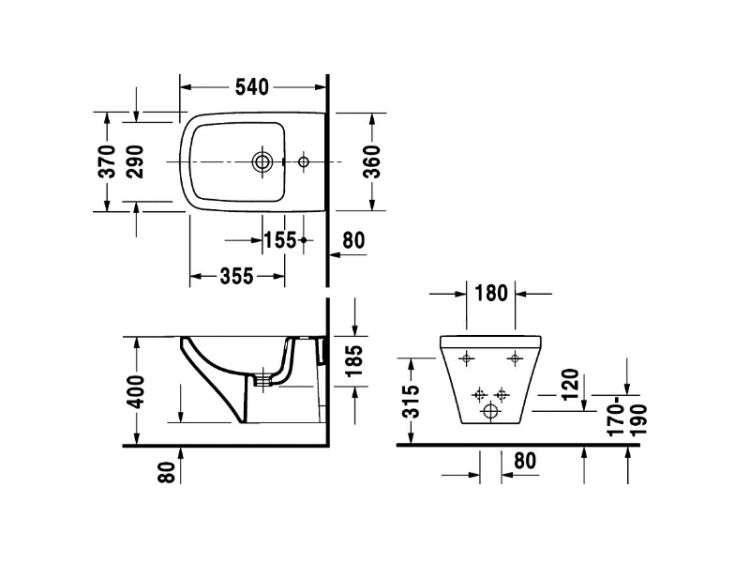 Биде подвесное Duravit DuraStyle 370x540 мм белое 2282150000