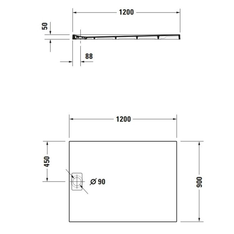 Душевой поддон Duravit Stonetto 1200x900x50 мм бетон 720149180000000