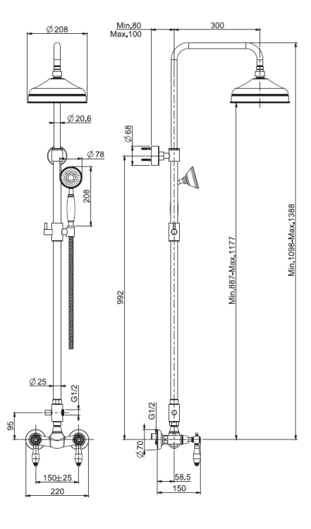 Душевая стойка Fima Carlo Frattini Herend цвет золото брашированное F5405/2OS