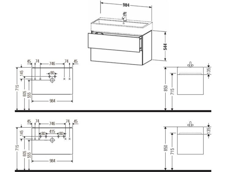 Тумба под раковину Duravit L-Cube 984x459x544 мм подвесная фланелево-серый шелковисто-матовый LC627809090