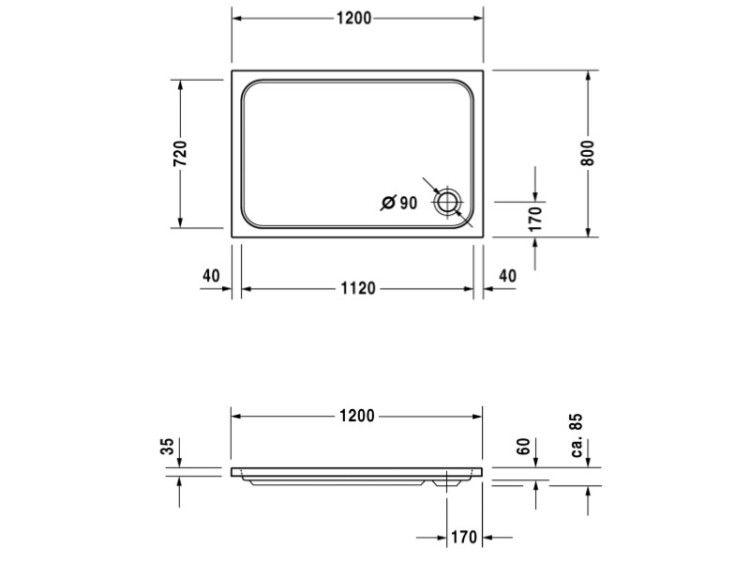 Душевой поддон Duravit D-Code 1200x800x85 мм с антислипом белый 720113000000001