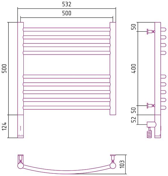 Полотенцесушитель электрический Сунержа Богема 3.0 500x500 мм левый без покрытия 00-5802-5050