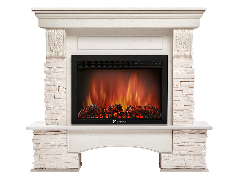 Портал для электрокамина Firelight Pietra 25S белый камень шпон белёный дуб НС-1158503