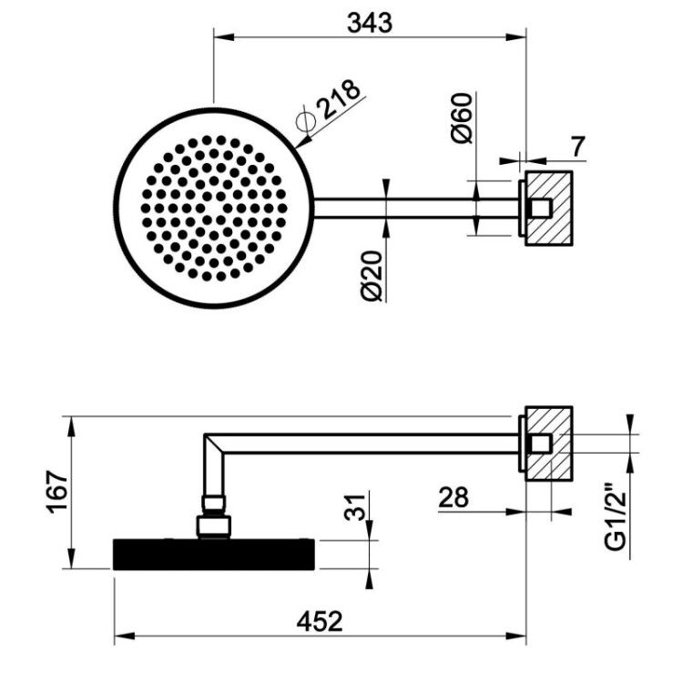 Верхний душ Gessi Rigato Ø218 мм настенный Warm Bronze Brushed PVD 63548.726