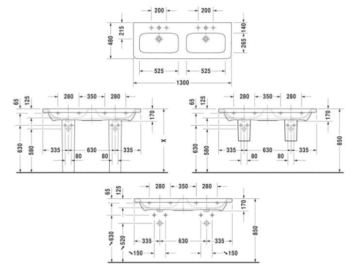 Раковина Duravit DuraStyle 1300x480 мм встраиваемая с 1 отверстием для смесителя 2338130000