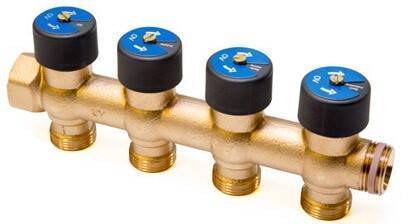 Гребенка водопроводная Oventrop Multidis R на 4 выхода 3/4 бронзовая 4200554