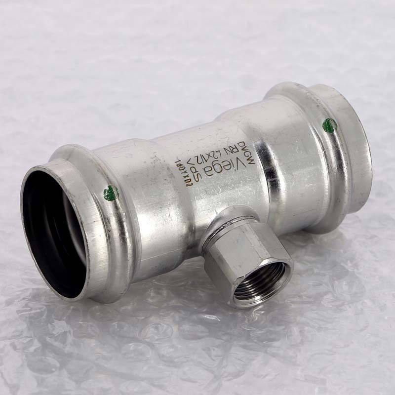 Тройник пресс Sanpress Inox Viega нержавеющая сталь 42х1/2х42 мм ВР 437220