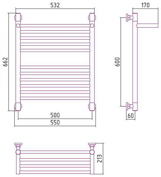 Полотенцесушитель водяной Сунержа Богема+ с 1 полкой 500x600 мм без покрытия 00-0223-6050