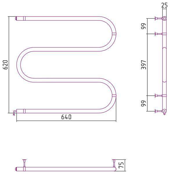 Полотенцесушитель электрический Стилье М-образный 600x600 мм 00503-6060