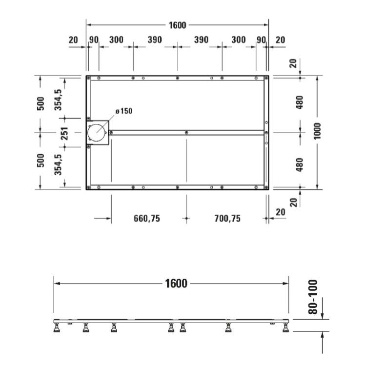 Опорная рама Duravit Stonetto для душевого поддона 1600x1000 мм 791113000000000