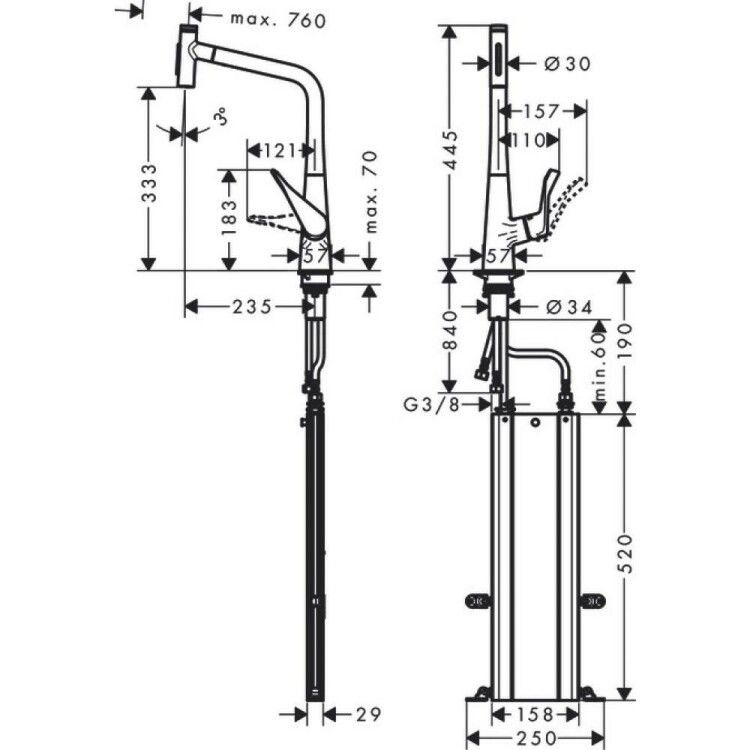Смеситель для кухни Hansgrohe Metris Select M71 с sBox, цвет сталь 73816800