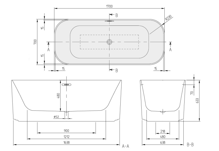 Ванна Villeroy & Boch Finion 1700x700 мм отдельностоящая цвет Stone White/золото UBQ177FIN7A300V1RW