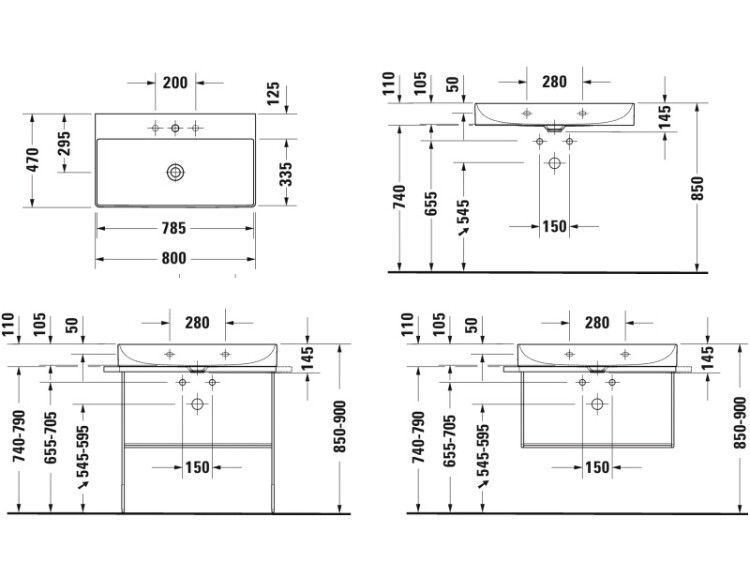 Раковина Duravit DuraSquare 800x470 мм с 1 отверстием для смесителя 2353800041