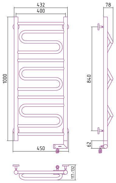 Полотенцесушитель электрический Сунержа Элегия 2.0 400x1000 мм правый матовый черный 31-5219-1040