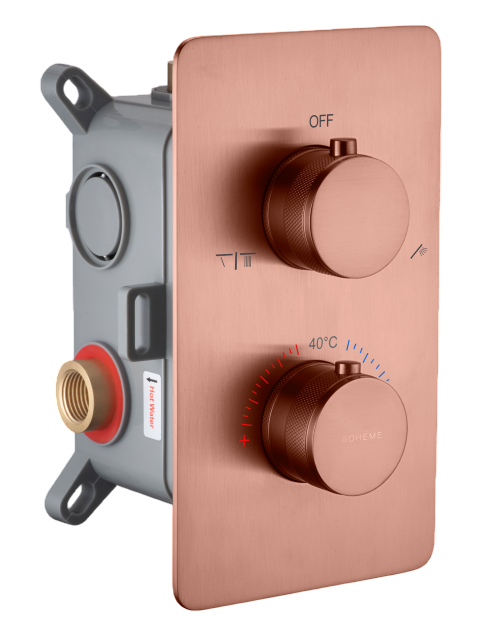 Смеситель термостатический для душа встраиваемый Boheme Cell на 2 потребителя с внутренней частью матовая медь 134-2-CB