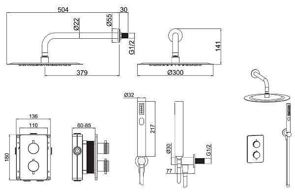 Душевой комплект Allen Brau Priority термостатический с верхним душем 30 см хром 5.31013-00