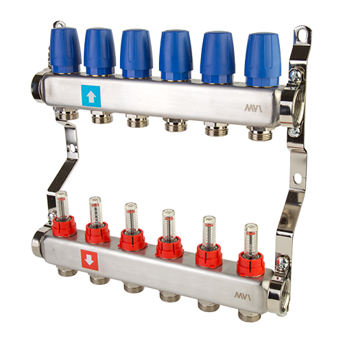 Коллекторная группа Hogart Premium 1 x 3/4 EK 6 выходов с расходомерами HOGMS50606