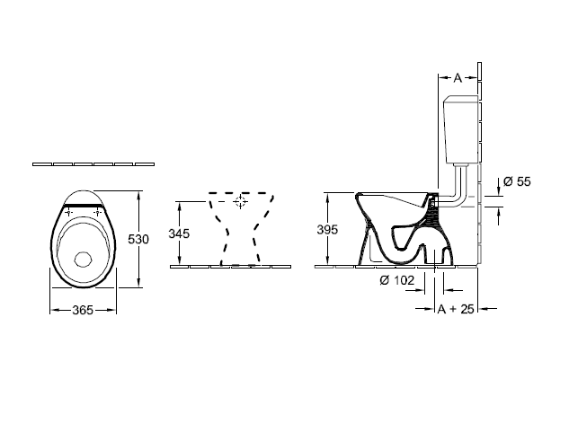 Унитаз напольный Villeroy & Boch ONovo DirectFlush 365x530x395 мм 7619R101