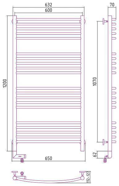 Полотенцесушитель электрический Сунержа Богема 2.0 600x1200 мм левый сатин 071-5202-1260