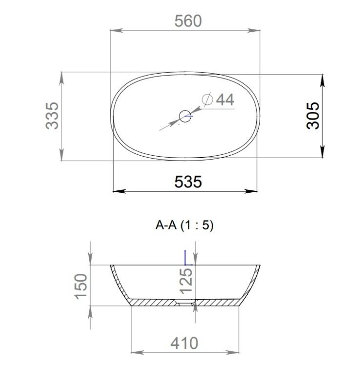 Раковина накладная Salini Sofia 555x330x150 мм без отверстий для смесителя цвет RAL 6004 матовый 1101206SMFRAL6004matt