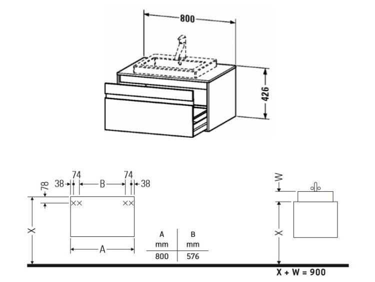Тумба под раковину подвесная Duravit Ketho 800x550x426 мм, базальт матовый KT679404343
