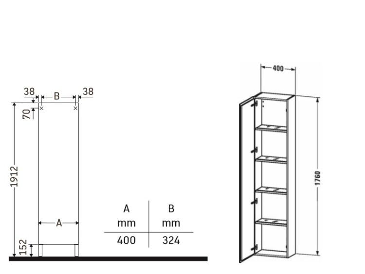 Шкаф-пенал Duravit L-Cube 400x243x1760 мм подвесной петли слева белый матовый LC1170L1818